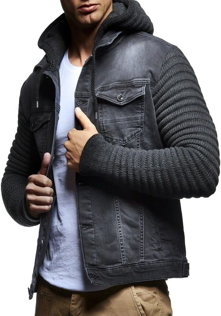 Leif Nelson LN5240 Men's Denim Jacket with Knitted Sleeves