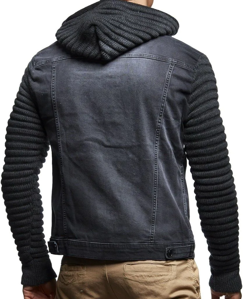 Leif Nelson LN5240 Men's Denim Jacket with Knitted Sleeves