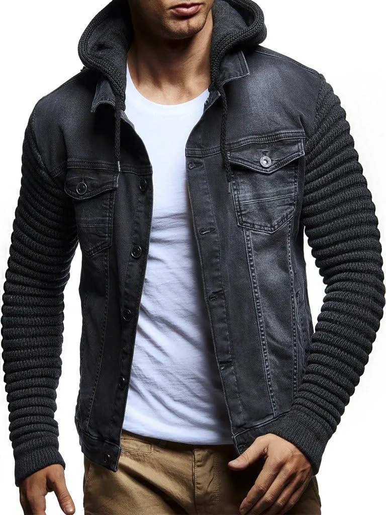 Leif Nelson LN5240 Men's Denim Jacket with Knitted Sleeves