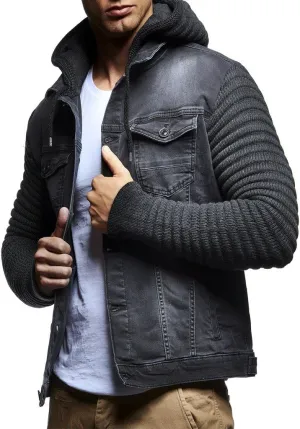 Leif Nelson LN5240 Men's Denim Jacket with Knitted Sleeves