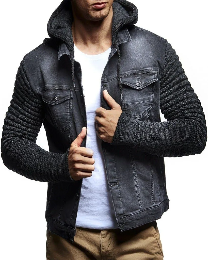 Leif Nelson LN5240 Men's Denim Jacket with Knitted Sleeves