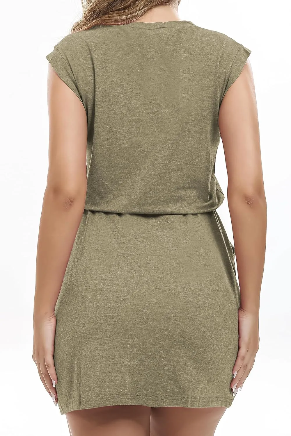 levaca Womens Tshirt Dress Trendy Cap Sleee Drawstring Casual Summer Mini Sundress with Pockets