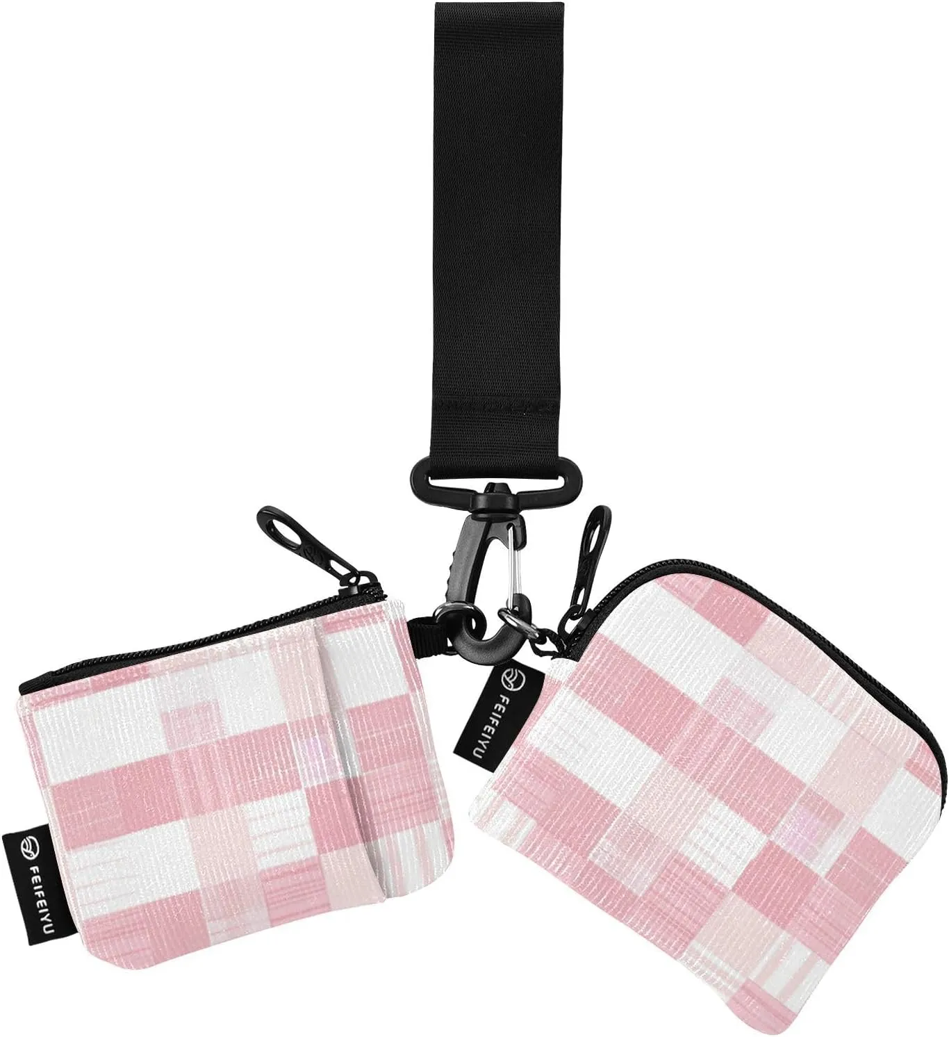 Light Blush and White Checkered Pattern Dual Wristlet Wallets for Women Thin Flat Zipper Wristlet Wallet with Zipper Coin Pocket for Work Travel 2 Pcs