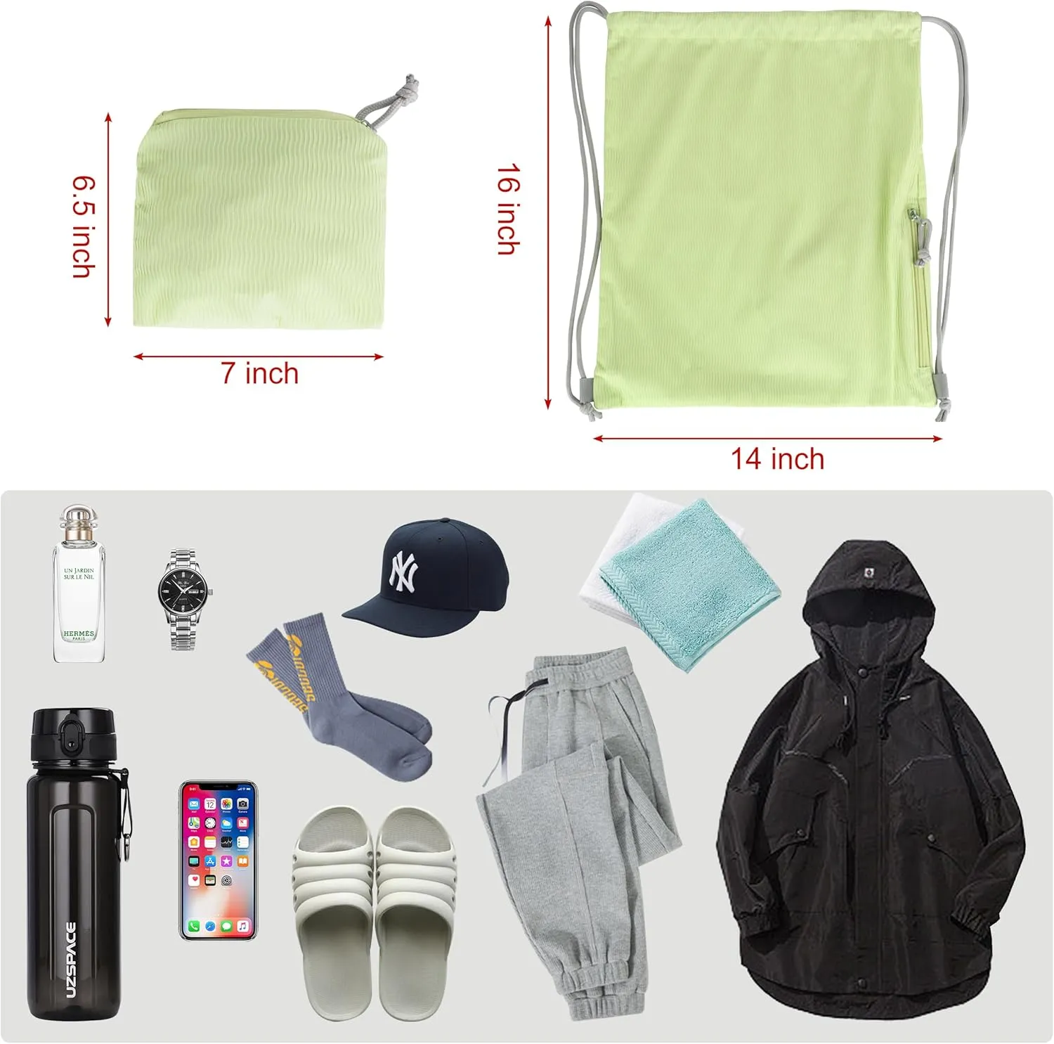Lily queen Drawstring Backpack Sports Gym Bag for Women Water Resistant Beach Swim Bag (Green)