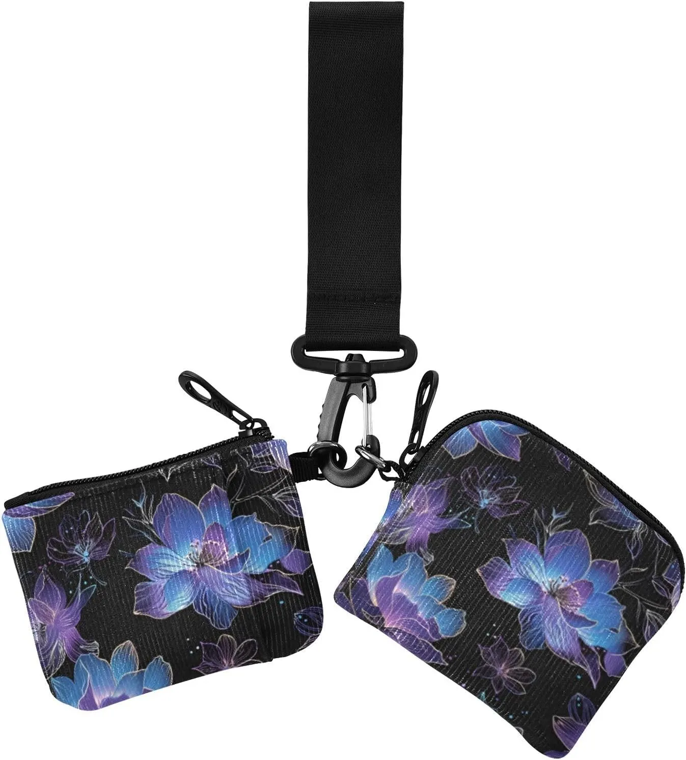 Line Drawing Floral Blue Purple Dual Wristlet Wallets for Women Minimalist Card Money Holder with Keychain for Woman 2 Packs