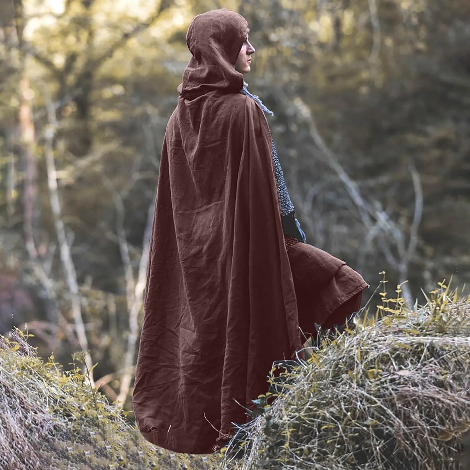 Linen Hoods for Man Fall Winter Long Formal Medieval Goth Hooded Slit Cape Outfits Mens 2025 Trendy