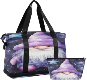 Little Purple Gnome1 Sports Gym Bag with Waterproof Dry Wet Pocket, Travel Duffel Bag for Women MenWorkout Bag Fits Yoga, Swimming
