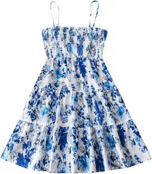 MakeMeChic Women's Floral Print Shirred Cami Dress Ruffle Tiered A Line Boho Mini Dresses