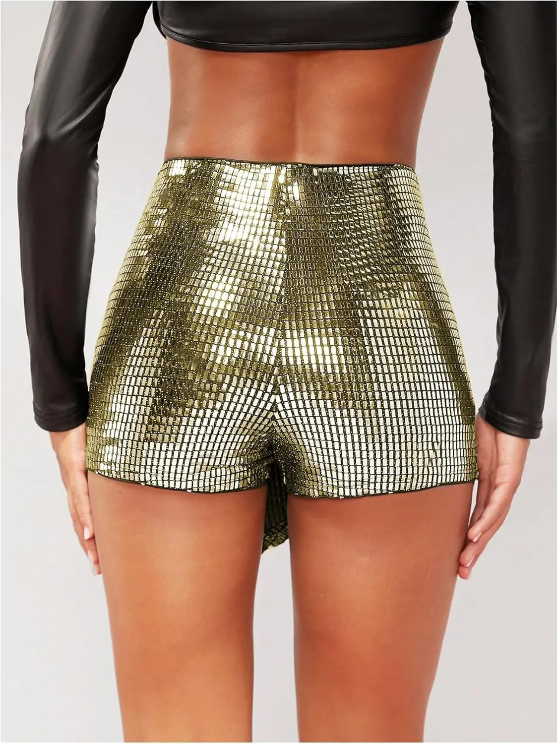 MakeMeChic Women's Sequin Skort Metallic Ring Linked Wrap Front Y2K Rave Sparkly Shorts Skorts