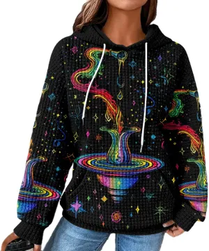 MARSVOVO Constellation Zodiac Graphic Hoodies for Women Gothic Waffle Sweatshirt Loose Casual Drawstring Fall Pullover