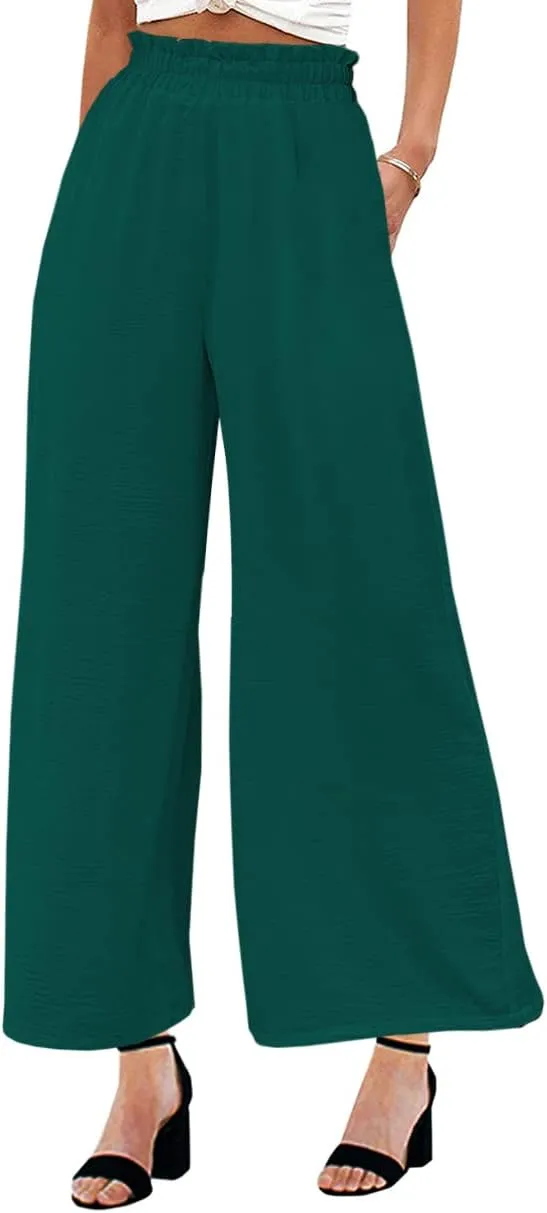 MAYFASEY Women's High Waist Wide Leg Long Palazzo Pants Casual Lounge Pants Flowy Trousers with Pockets