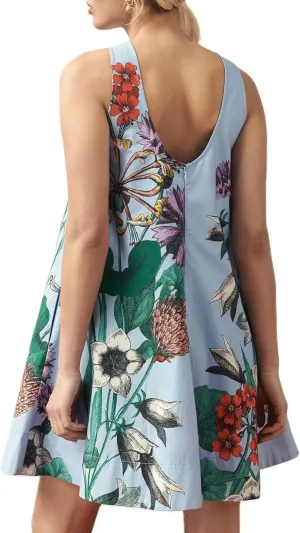Melliflo Women Summer Tank Mini Dress Y2k Floral Print Crew Neck Sleeveless Back Zipper Hollow Out Beach Sundress