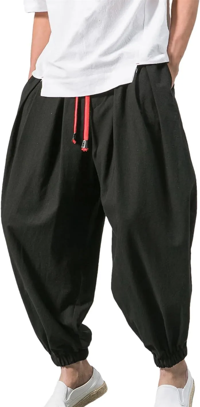Men Loose Harem Pants Spring Autumn Cotton Linen Sweatpants Casual Trousers