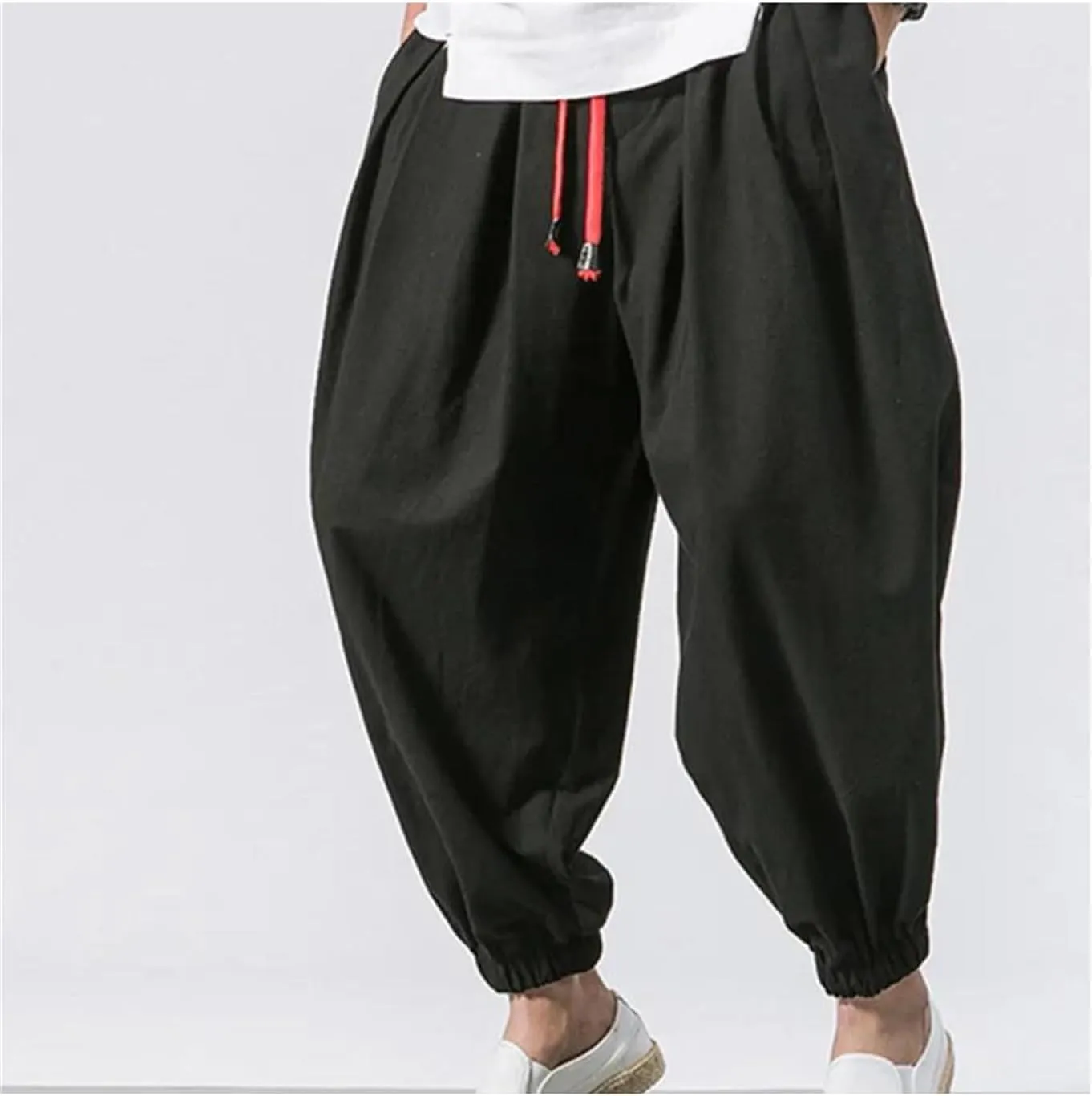 Men Loose Harem Pants Spring Autumn Cotton Linen Sweatpants Casual Trousers
