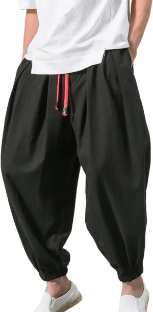Men Loose Harem Pants Spring Autumn Cotton Linen Sweatpants Casual Trousers