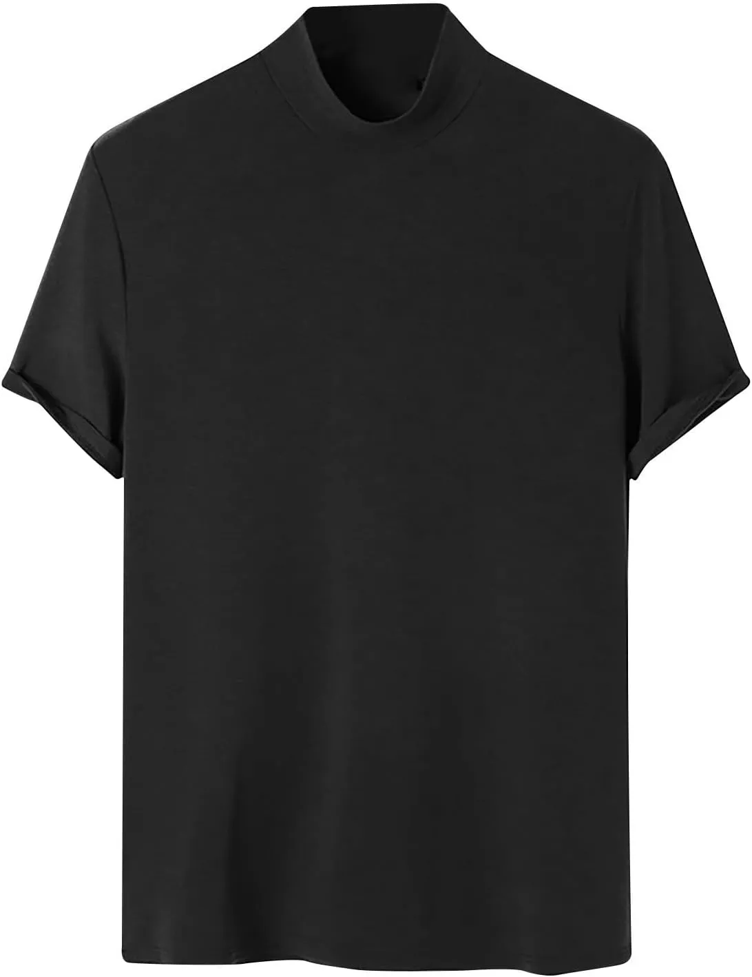 Mens Casual Turtleneck Mock Neck T Shirt Short Sleeve Slim Fit Undershirt Casual Basic Pullover Solid Tops
