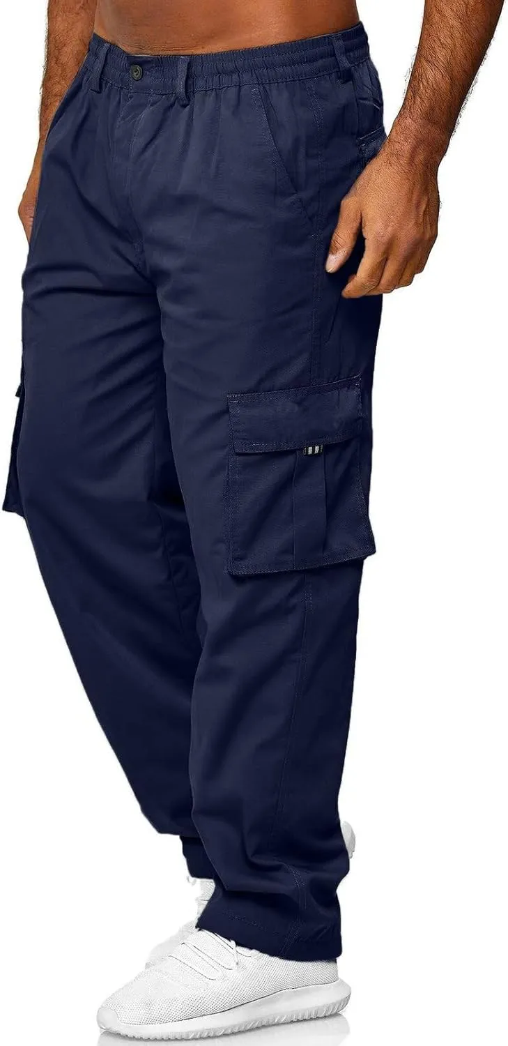 Men's Pant Casual Plus Size Joggers Gym Sweatpant Pockets Elasticated Stretch Waist Cargo Combat Work Pant