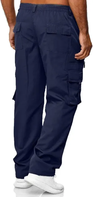 Men's Pant Casual Plus Size Joggers Gym Sweatpant Pockets Elasticated Stretch Waist Cargo Combat Work Pant