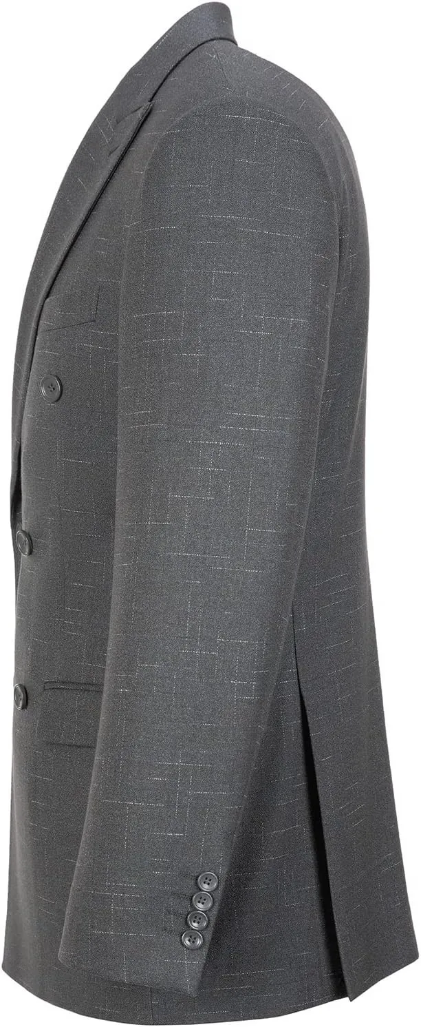 Mens Suits 3 Piece Plaid Slim Fit Tuxedo Double Breasted Prom Dress Suits Men Jackets Blazer Vest and Pants with Tie