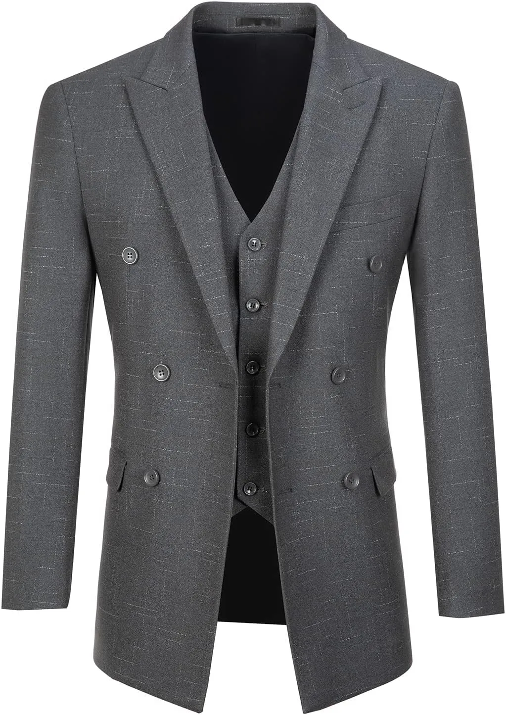 Mens Suits 3 Piece Plaid Slim Fit Tuxedo Double Breasted Prom Dress Suits Men Jackets Blazer Vest and Pants with Tie