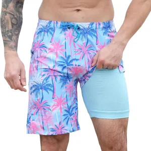 Men's Swim Trunks with Compression Liner Swim Shorts Board Shorts 9 Inch Quick Dry Bathing Suit with Zipper Pockets