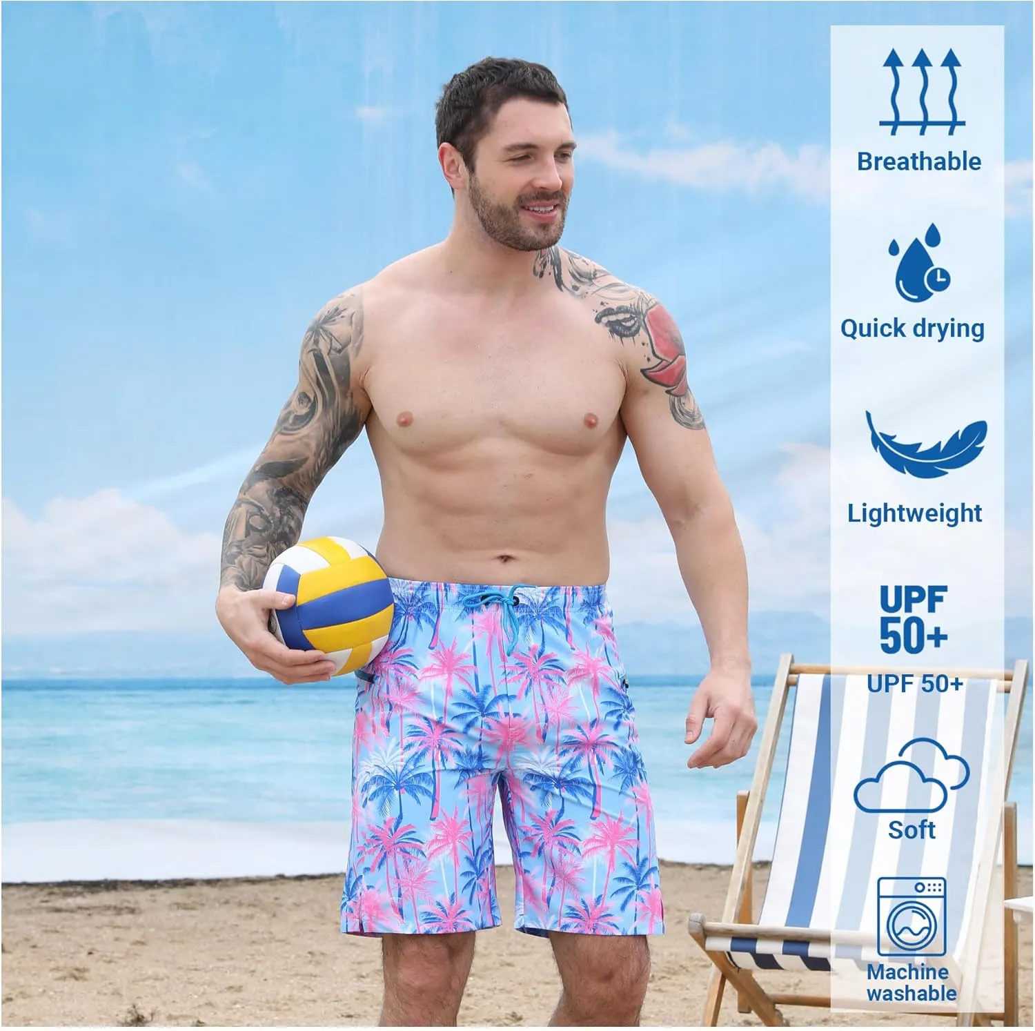 Men's Swim Trunks with Compression Liner Swim Shorts Board Shorts 9 Inch Quick Dry Bathing Suit with Zipper Pockets