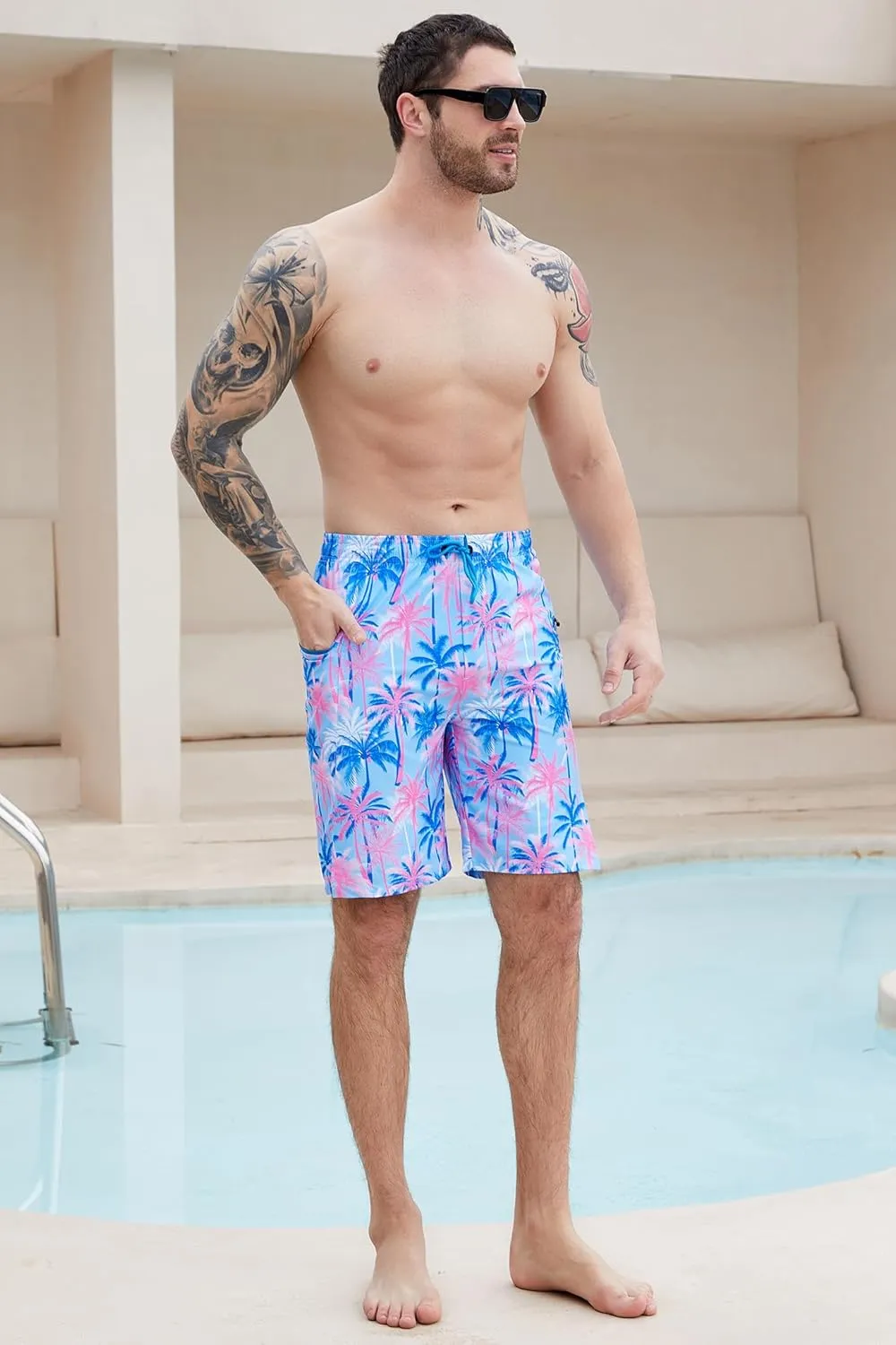 Men's Swim Trunks with Compression Liner Swim Shorts Board Shorts 9 Inch Quick Dry Bathing Suit with Zipper Pockets