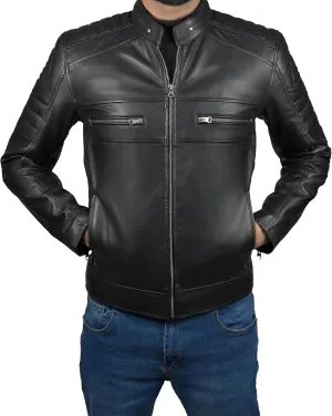 Mens X Wolverine Men Biker Leather Jacket | Hugh Logan Jackman Motorcycle Jacket Men with Brown Stripes