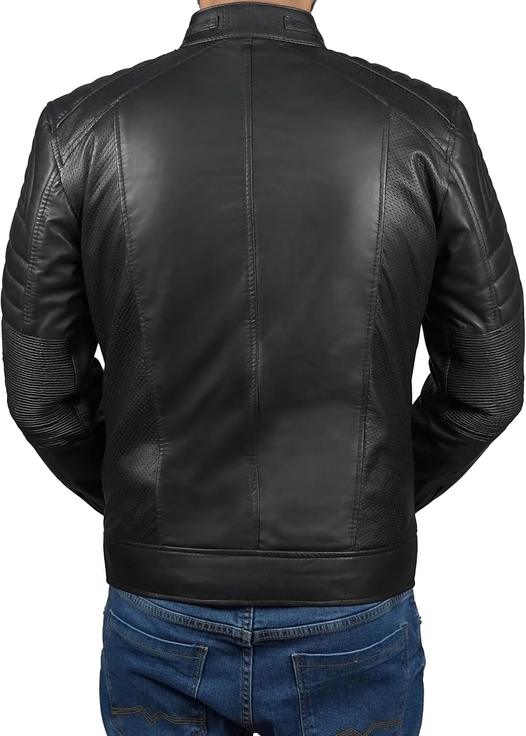 Mens X Wolverine Men Biker Leather Jacket | Hugh Logan Jackman Motorcycle Jacket Men with Brown Stripes