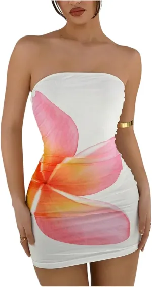 Milumia Women's Floral Tube Mini Dress Sexy Backless Bodycon Vacation Beach Sleeveless Dresses
