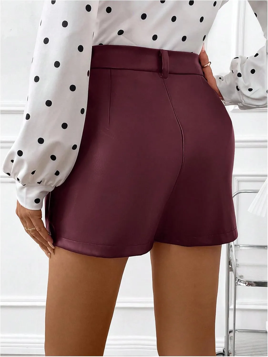 Milumia Women's PU Leather High Waisted Pleated Wide Leg Dressy Shorts with Pocket