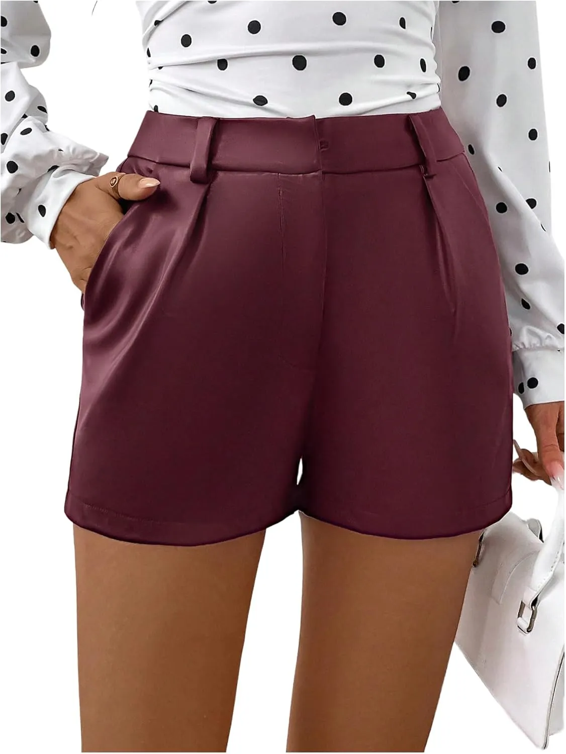 Milumia Women's PU Leather High Waisted Pleated Wide Leg Dressy Shorts with Pocket