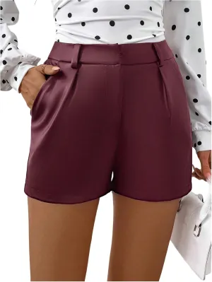 Milumia Women's PU Leather High Waisted Pleated Wide Leg Dressy Shorts with Pocket