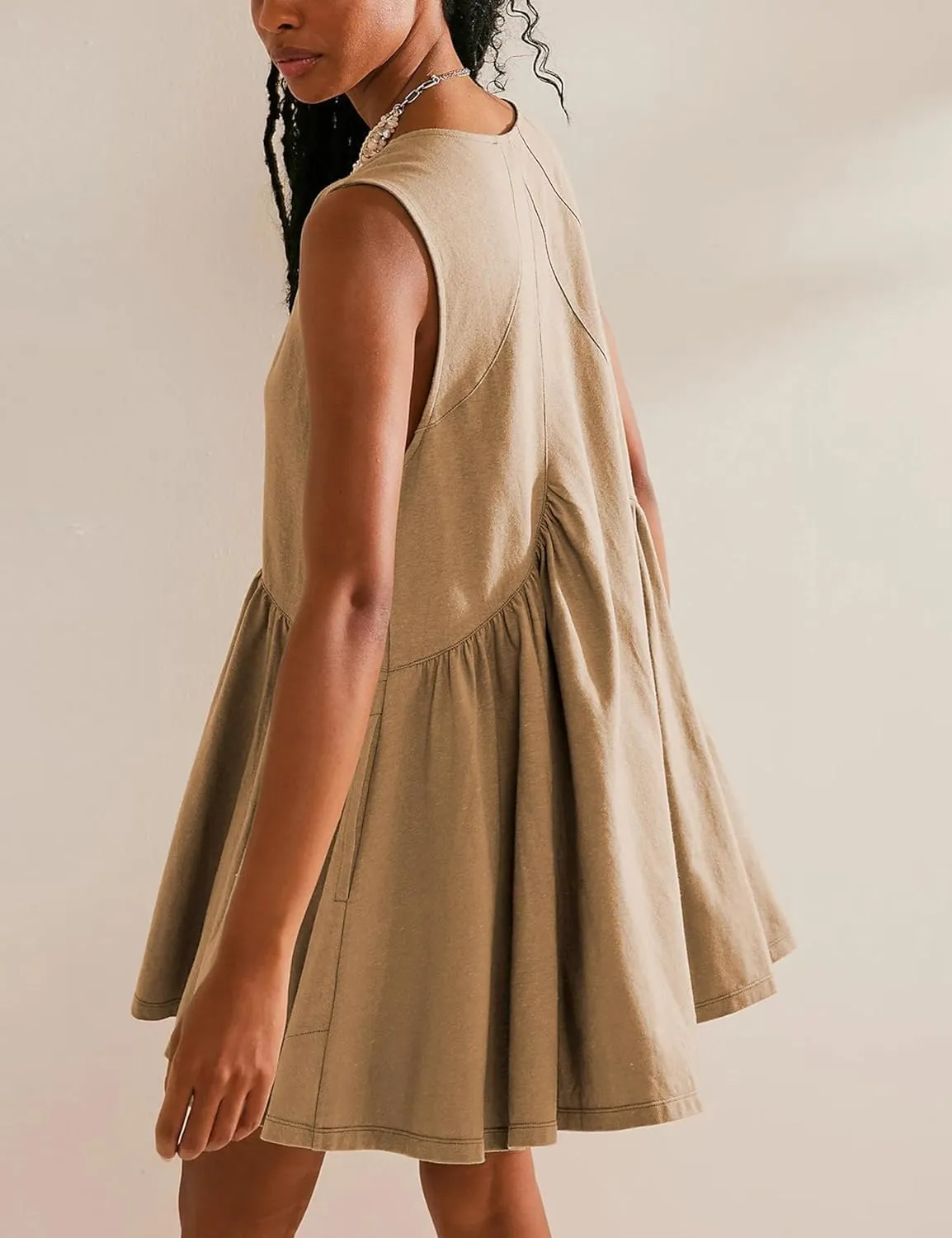 Mini Dress for Women 2025 Summer Casual Sleeveless V Neck Sundress Loose Babydoll Dress with Pockets