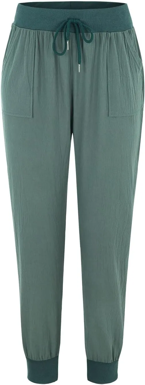 Miyaomn Women's Tapered Pants Cotton Linen Joggers Drawstring Elastic Waist Lounge Petite Pants Casual Trousers with Pockets