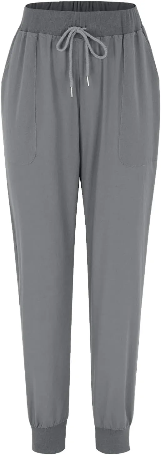 Miyaomn Women's Tapered Pants Cotton Linen Joggers Drawstring Elastic Waist Lounge Petite Pants Casual Trousers with Pockets