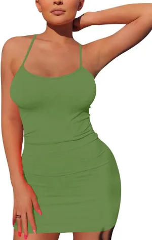 Mizoci Women's Sexy Sleeveless Spaghetti Strap Tank Bodycon Tight Mini Club Party Dress
