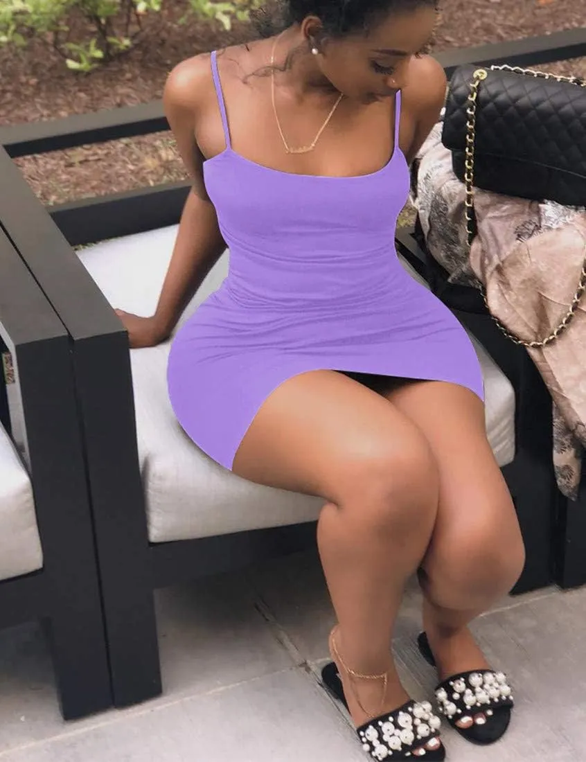 Mizoci Women's Sexy Sleeveless Spaghetti Strap Tank Bodycon Tight Mini Club Party Dress