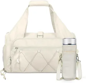 MOSISO Gym Bag for Women, Travel Duffle Weekender Overnight Workout Carry on Small Tote Sport Gym Duffle Bag with Shoe Compartment&Wet Pocket&Water Bottle Holder for Fitness, Yoga, Weekend, Beige