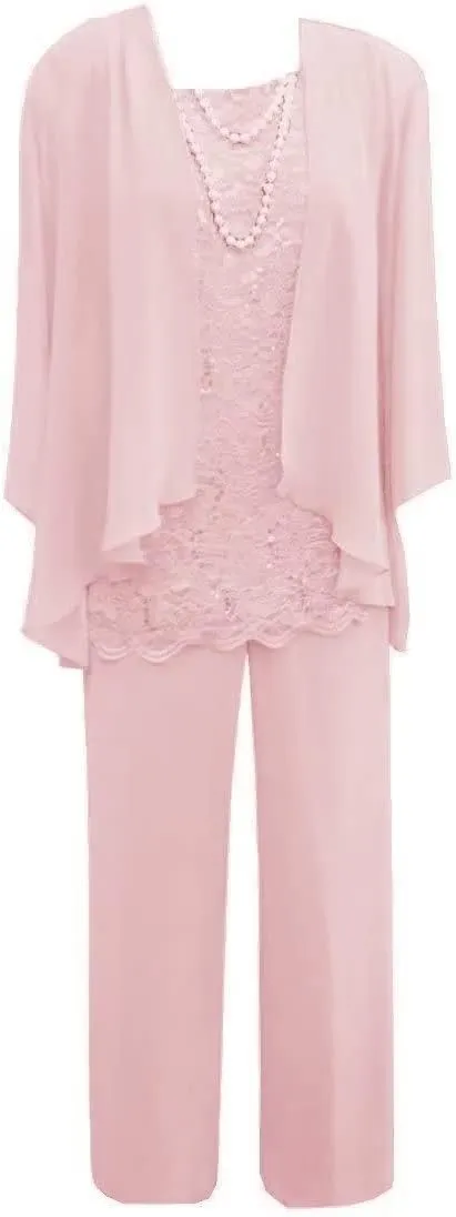 Mother of The Bride Pant Suits for Wedding Chiffon 3 Pieces Formal Pantsuits for Women Evening Party