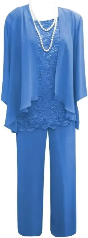 Mother of The Bride Pant Suits for Wedding Chiffon 3 Pieces Formal Pantsuits for Women Evening Party
