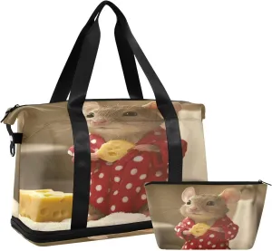 Mouse Wearing A Bathrobe (1) Sports Gym Bag with Waterproof Dry Wet Pocket, Travel Duffel Bag for Women MenWorkout Bag Fits Yoga, Swimming