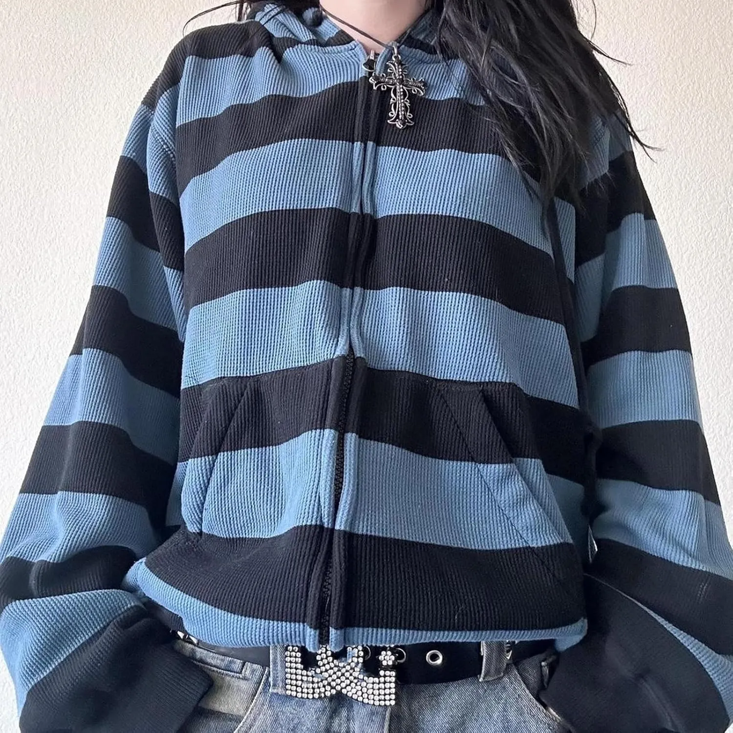 Mtsebmves Women's Zip Up Hoodie Sweatshirt Long Sleeve Oversized Casual 90S Y2K E-Girl Streetwear Grunge Jacket with Pocket