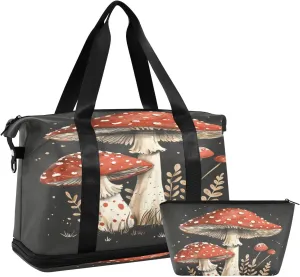 Mushroom6  Sports Gym Bag with Waterproof Dry Wet Pocket, Travel Duffel Bag for Women MenWorkout Bag Fits Yoga, Swimming