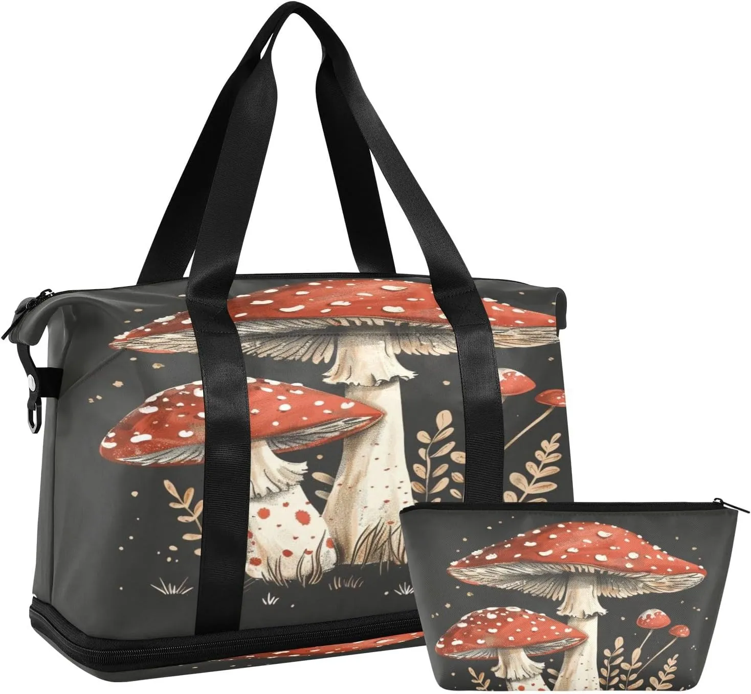 Mushroom6  Sports Gym Bag with Waterproof Dry Wet Pocket, Travel Duffel Bag for Women MenWorkout Bag Fits Yoga, Swimming