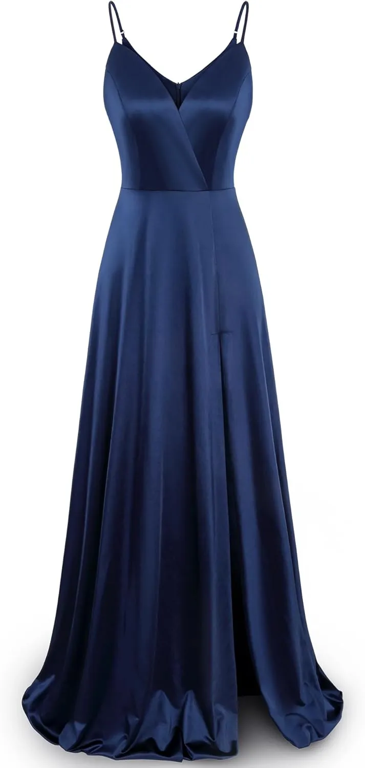 MUXXN Women's Gorgeous Spaghetti Strap V Neck Stain Split Evening Party Maxi Dress