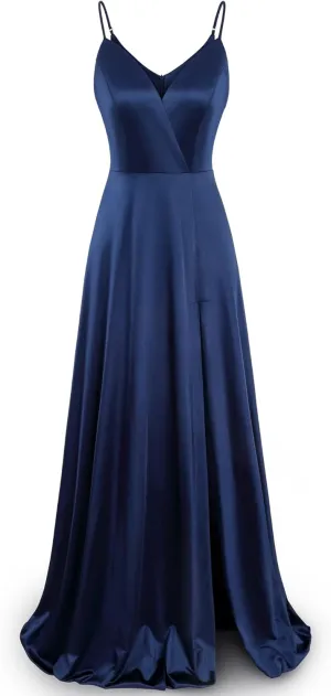 MUXXN Women's Gorgeous Spaghetti Strap V Neck Stain Split Evening Party Maxi Dress
