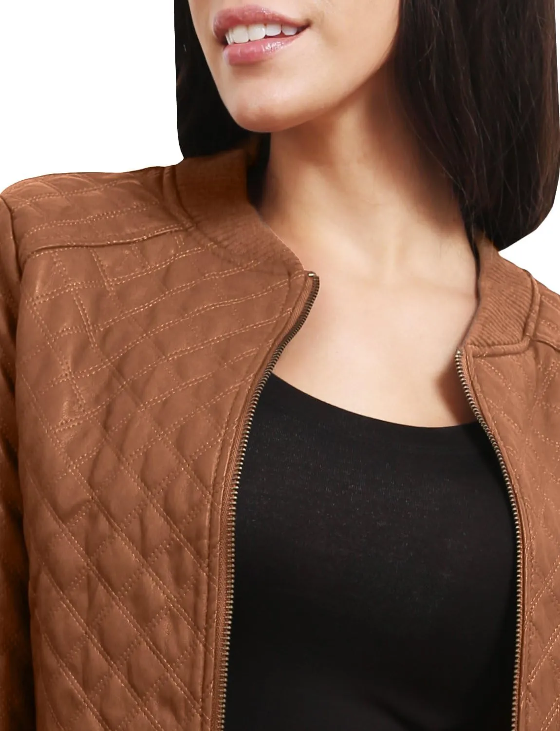 NE PEOPLE Women's Premium Fitted faux leather Zip Up Moto Jacket