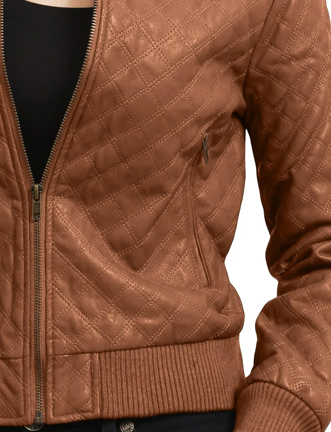 NE PEOPLE Women's Premium Fitted faux leather Zip Up Moto Jacket