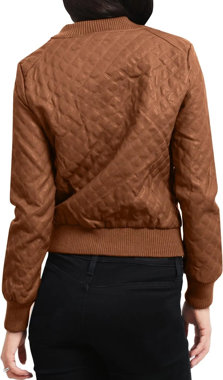 NE PEOPLE Women's Premium Fitted faux leather Zip Up Moto Jacket